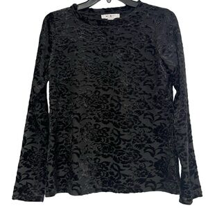 White‎ House Black Market Black Floral Burnout Velvet Mockneck Sheer Top
